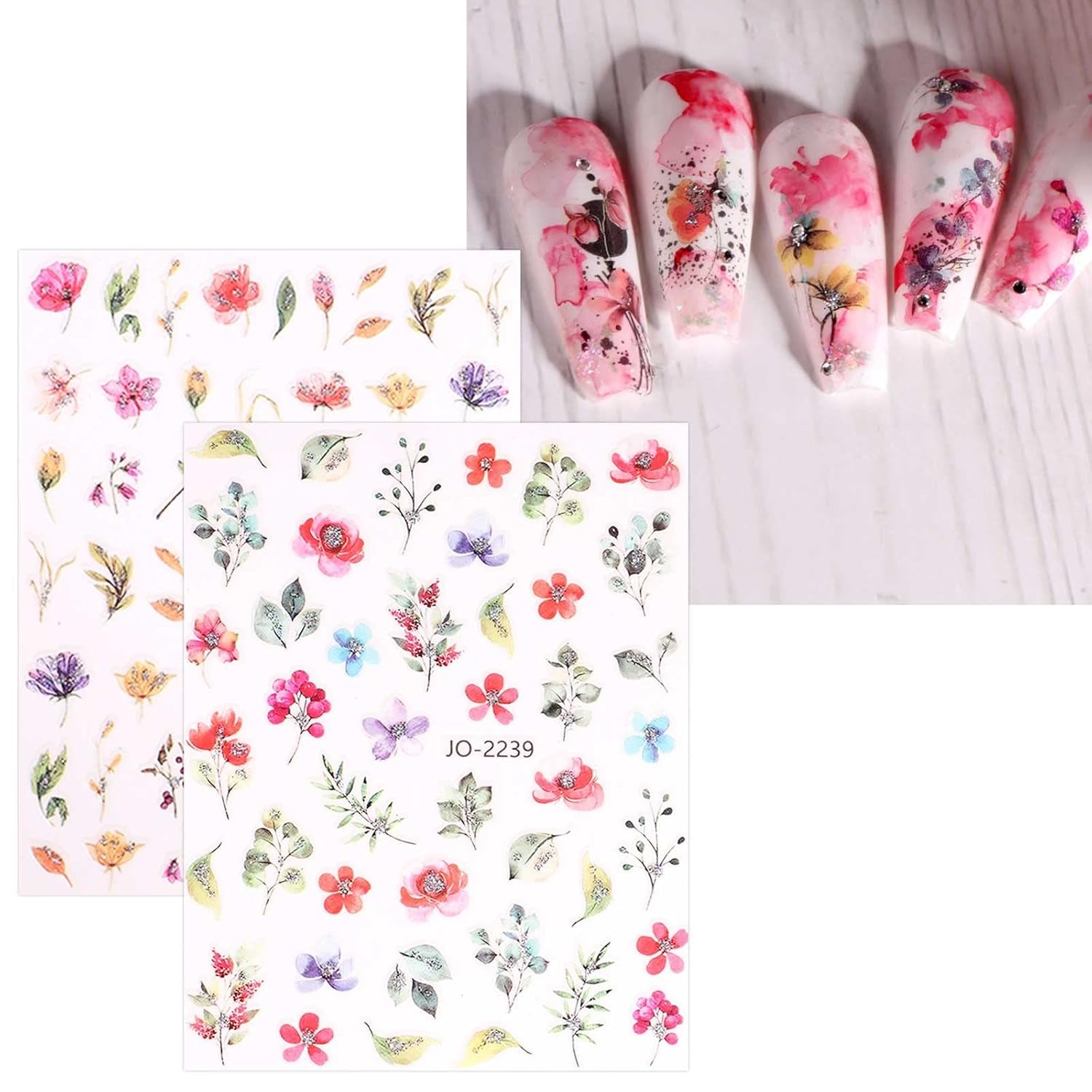 JMEOWIO Nagelsticker Frühling Blume 12 Blatt Nail Art Sticker Selbstklebend Nagelaufkleber Blätter Dekoration Nageldesign Zubehör