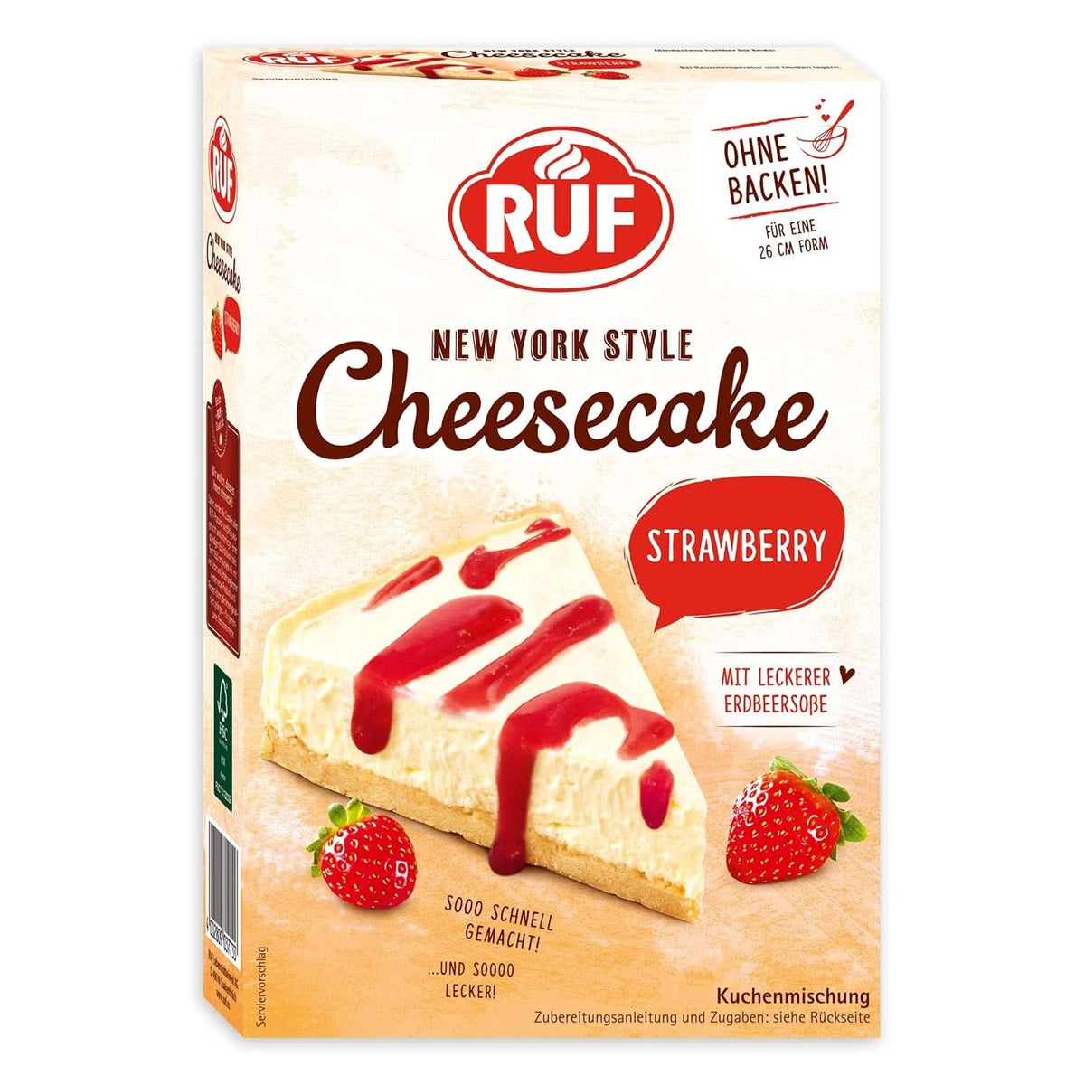 RUF New York Cheesecake Strawberry No Bake, Original American Cheesecake s jahodovou omáčkou, 360 gramů Kitchen Naty Shop 360 gramů Strawberry Cheesecake