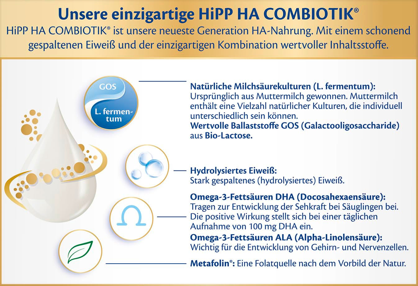 HiPP HA 2 Combiotik (4 x 600 g) - Pokračovací receptura po 6 měsících, s přírodními kulturami kyseliny mléčné, cennou dietní vlákninou (GOS), Omega-3, hydrolyzovanými proteiny pro citlivý imunitní systém