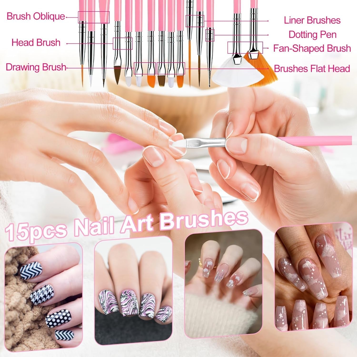 53 Blätter Nagelsticker, Nail Art Pinsel Und Dekorationen Set, 15 PCS Pinsel, 5 PCS Dotted Pens, Strasssteine, Blattgold Für Nagelkunst, Nagel Pailletten, Nagelkunstwerkzeuge Und Dekorationssets