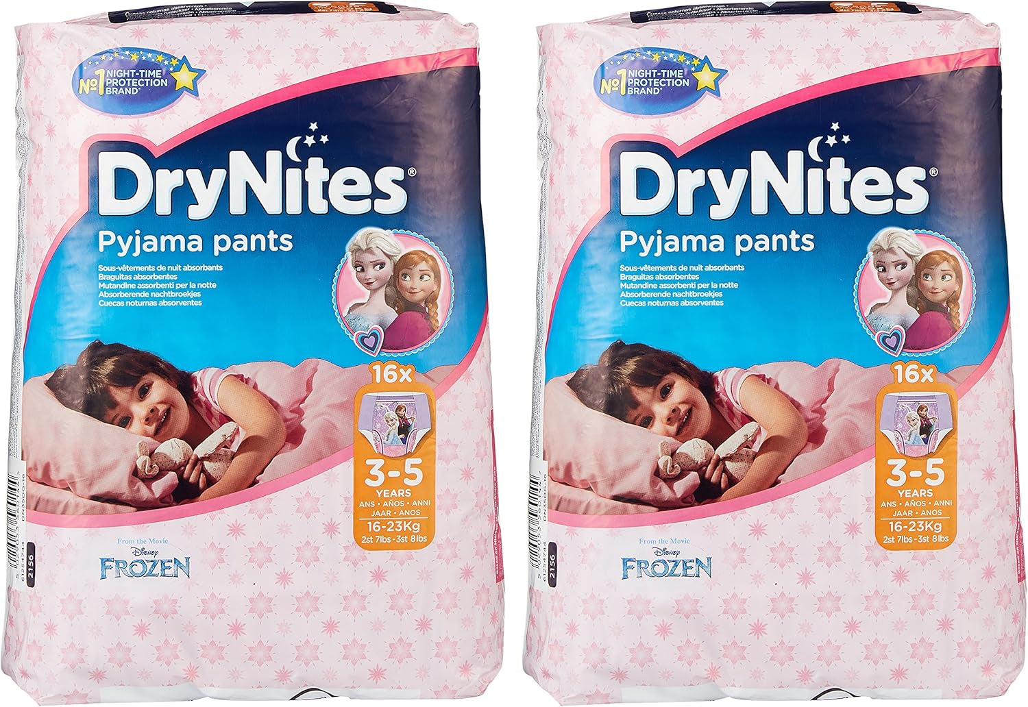 Noční prádlo Huggies DryNites pro dívky, 3-5 let (16-23 kg), 2 x 16 kusů