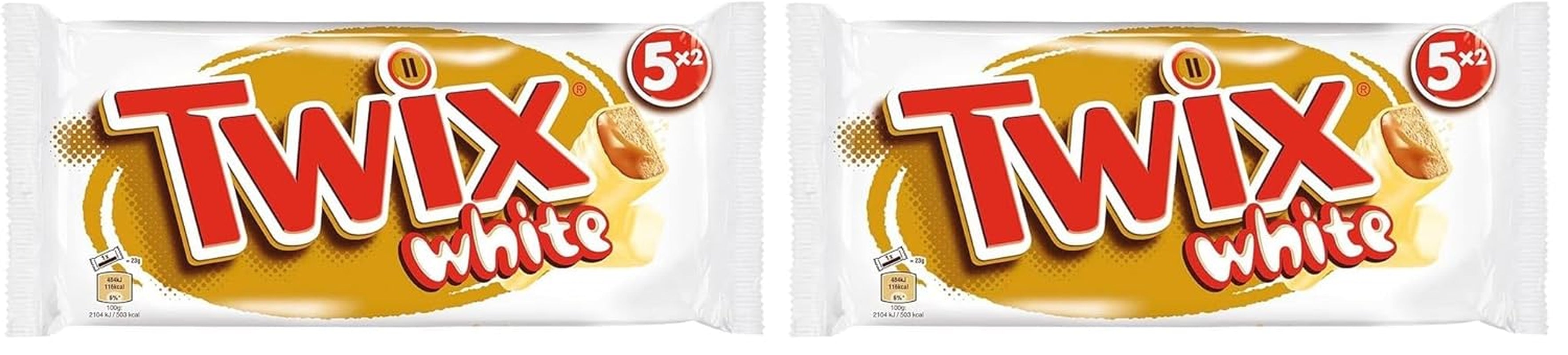 Twix bílé čokoládové tyčinky; karamel, sušenky, bílá čokoláda; více balení čokolády; 5 tyčinek (5 x 46 g)