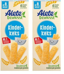 Alete Conscious Baby sušenky, 8 měsíců+, Sušenky s pšeničným máslem pro děti, Prakticky balené malé svačinové sušenky, Perfektní na cesty a včas, 1 x 180 g (balení 2 ks)