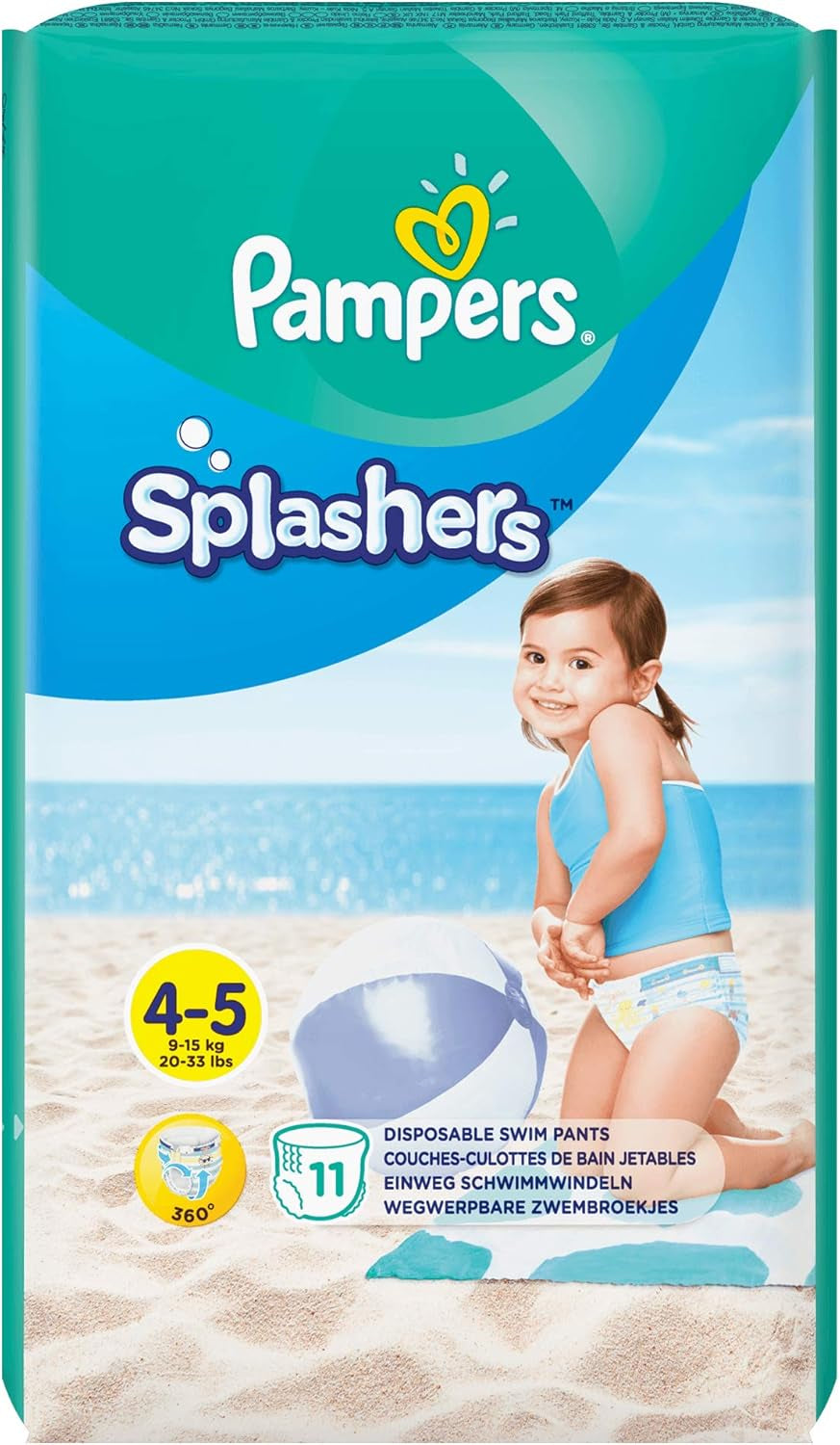 Pampers (stará verze), Splashers Jednorázové koupací šortky – Velikost 5/6 (14 kg+) – Krabice 8 balení po 10