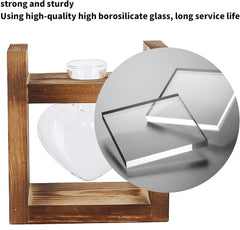 Dřevěné stojanové rostlinné terárium, stolní váza ve tvaru srdce, hydroponické rostliny z čirého skla pro domácí zahradní dekorace, hydroponické květinové dekorace pro kancelář, obývací pokoj, kuchyň (A)