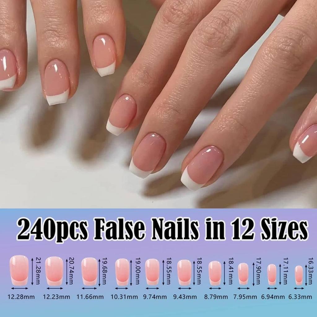 240 Stück Falsche Nägel Tips Set - Französisch Falsche Nägel Zum Aufkleben - Künstliche Nägel Medium Quadrat Ballerina Nail Art Manicure Fake Nails Für Damen Und Frauen (French Medium Ballerina)