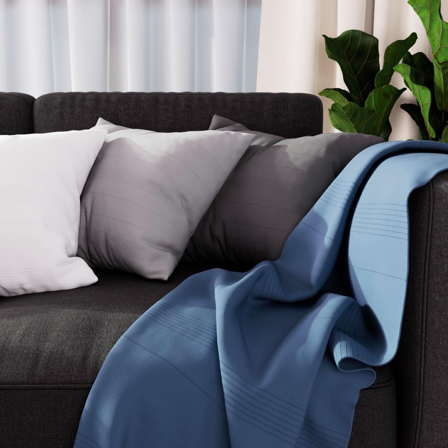 Soleil D'Ocre Adele pléd, vyhozený z křesla, Polycoton, šedá, 140 X 200 Cm Postele a přikrývky Besuche den Soleil d'ocre-Store Modrá 140 X 200 Cm