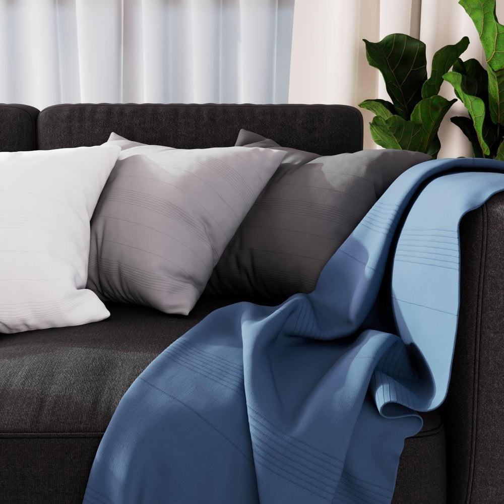 Soleil D'Ocre Adele pléd, vyhozený z křesla, Polycoton, šedá, 140 X 200 Cm Postele a přikrývky Besuche den Soleil d'ocre-Store Modrá 140 X 200 Cm