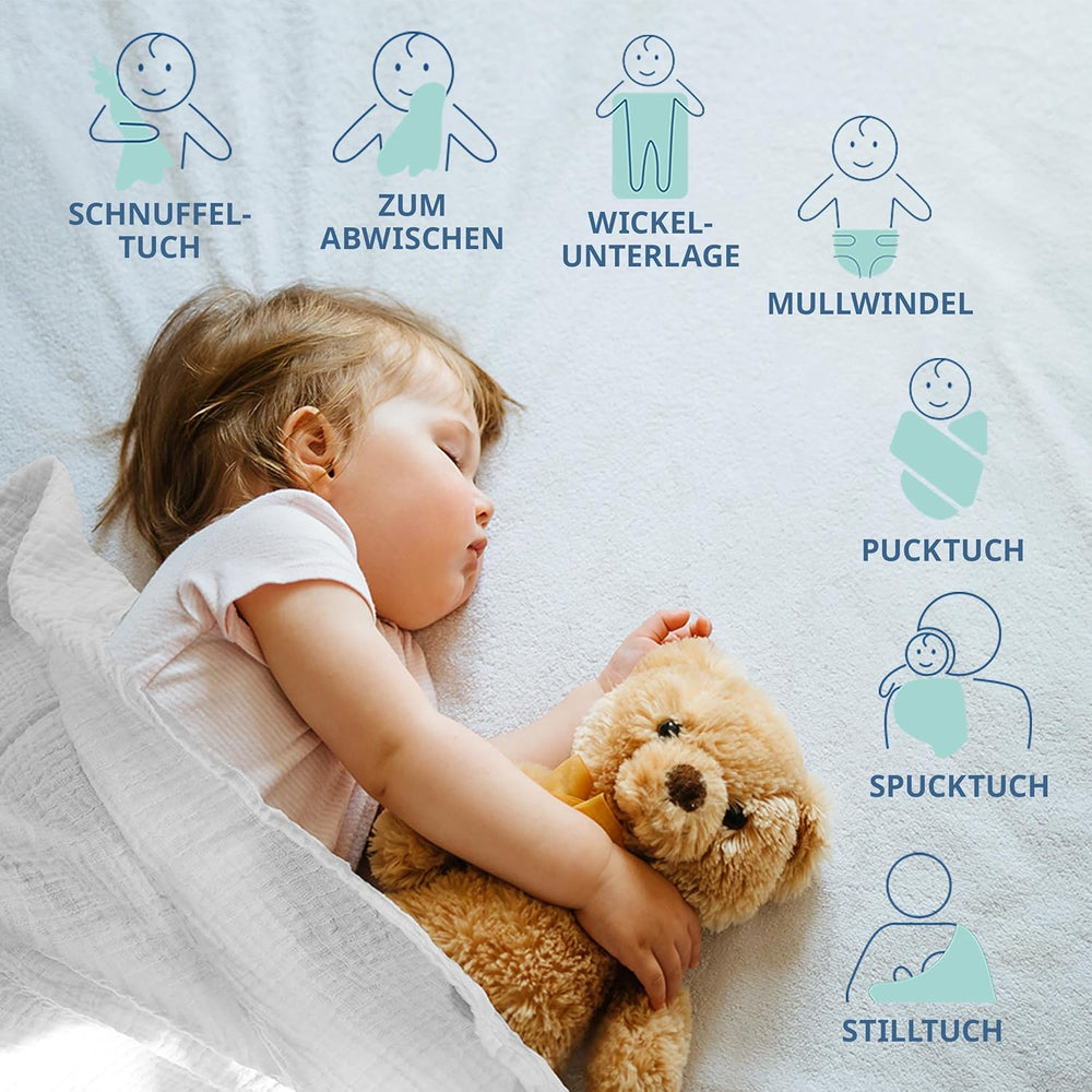 MAKIAN Mušelínové čtverce, Balení po 10 ks, 80x80 cm, Oeko-TEX® Standard 100 Certified, 10 Premium utěrky na odříhnutí – Dvojité tkané látkové čtverce / Mušelínové čtverce, odolné proti varu – bílé