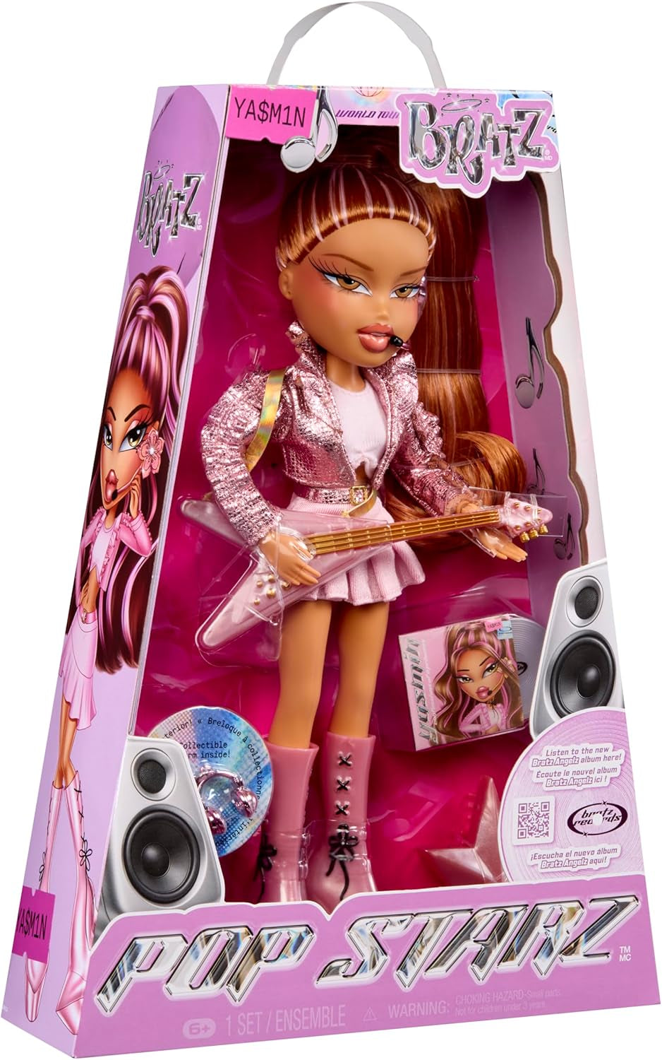 BRATZ Pop Starz Yasmin – Modepuppe mit Anhänger zum Sammeln, Outfit und Musikzubehör