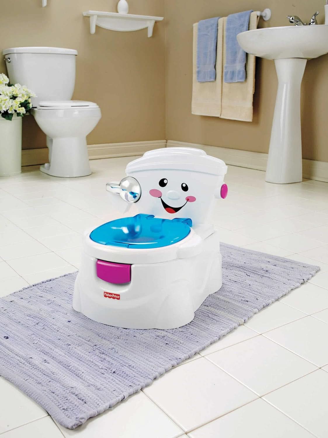 Fisher-Price Meine Erste WC, Baby Töpfchen, Mit Musik & Lustigen Sätzen, Tragbare Baby Toilette, Abnehmbarer Toilettenaufsatz, Deutsche Version, Ab 1 Jahr, P4326 Příslušenství Jídlo a kojení Bebe Naty Shop