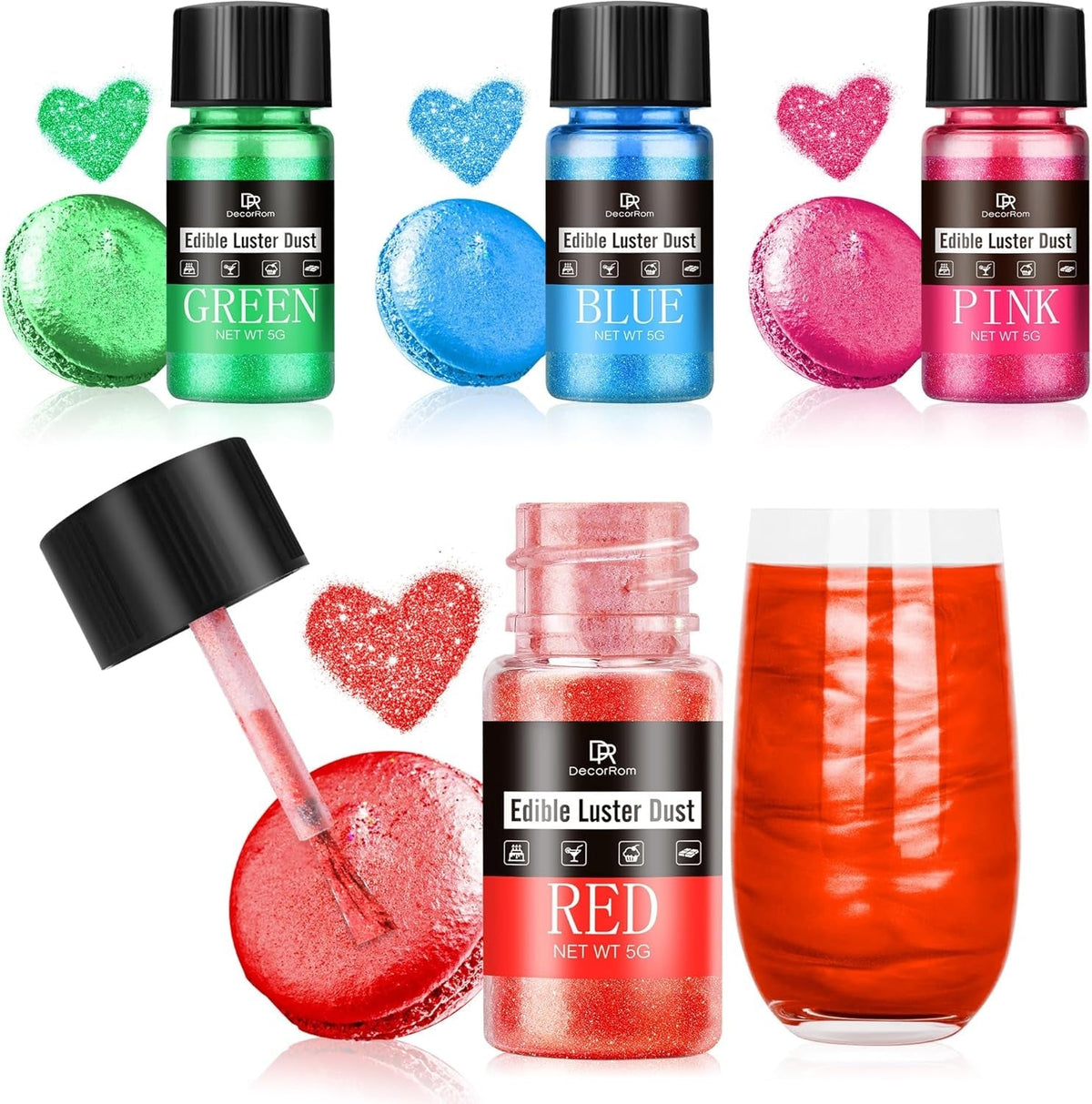 Set de sclipici comestibil - 4 culori pudră sclipici comestibilă - pudră inaromă pentru băuturi și prăjituri, ciocolată, decorațiuni cocktail, pudră colorant alimentar cu sclipici, sclipici comestibil (5 g/sticlă)