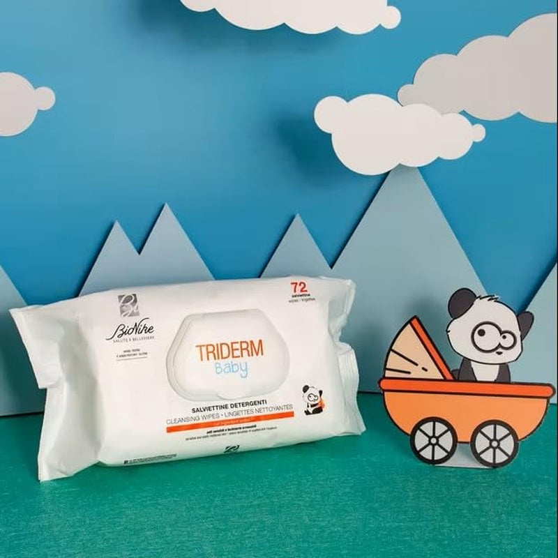 Bionike Triderm Baby vlhčené ubrousky pro suchou a citlivou pokožku Zklidňující a zpevňující účinek Chrání a hydratuje 72 ubrousků