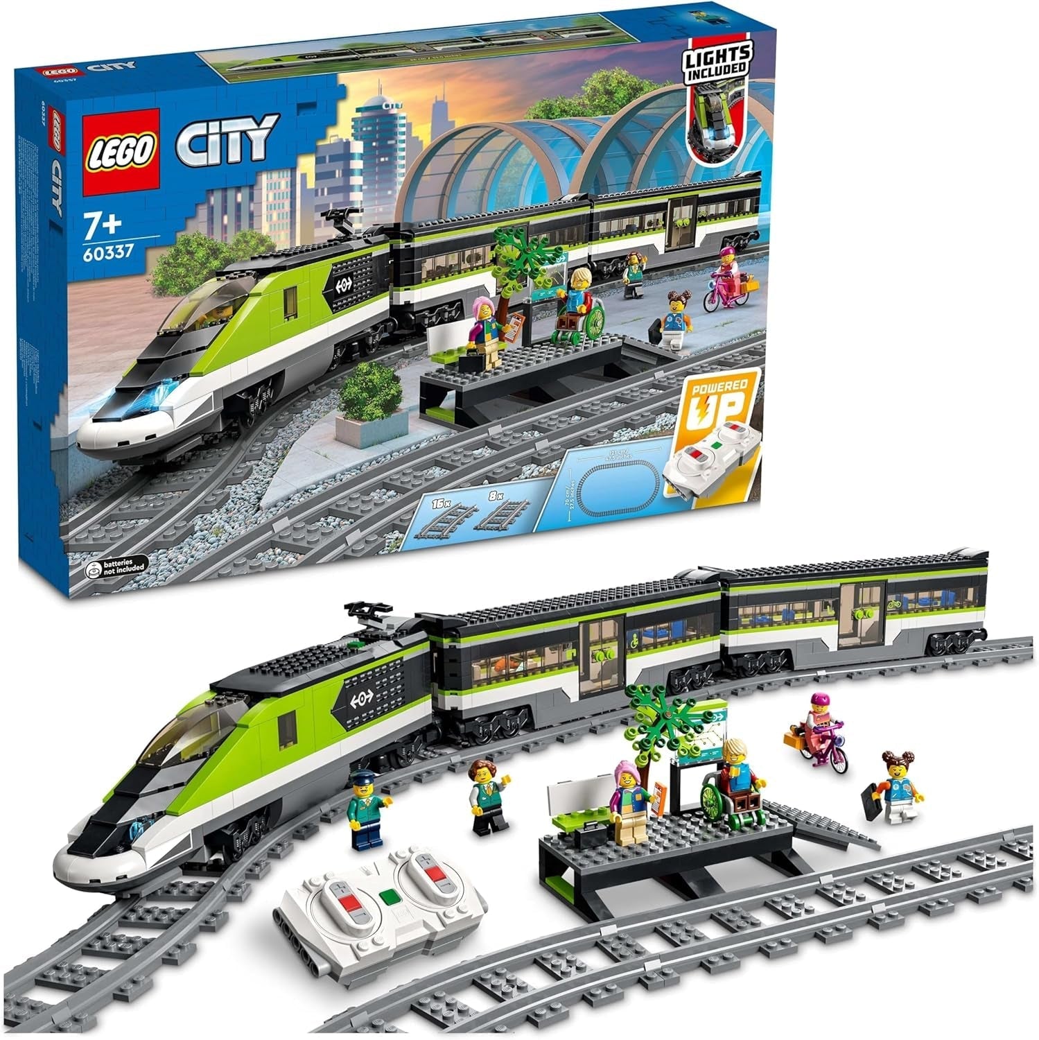 Osobní expresní vlak LEGO City, souprava vlaku na dálkové ovládání, železniční hračka se světlomety, 2 kočárky a 24 kolejových prvků, dárek pro děti, chlapce a dívky 60337 Stavebnice Besuche den LEGO-Store Single