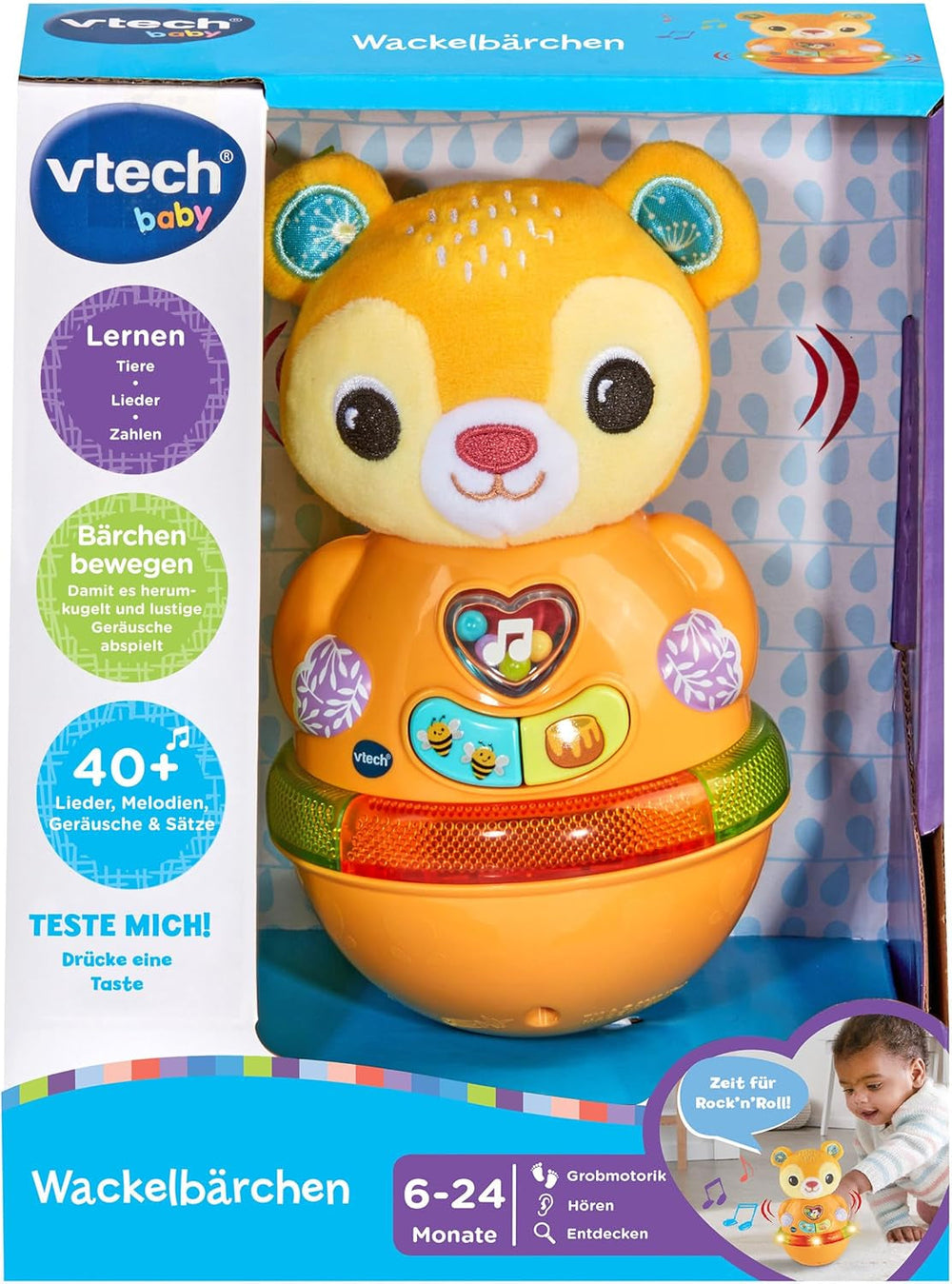 Vtech Baby Wobbly Bear - Jucărie interactivă cu 3 cântece cântate și 12 melodii - Pentru copii cu vârsta cuprinsă între 6-24 luni Jucarii Bebe Naty Shop