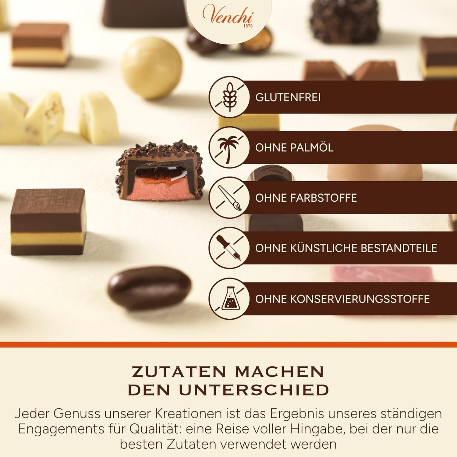Venchi - Chocoviar kostky 75% - Pralinky s náplní "Cuor di Cacao", extra hořká čokoláda a Chocoviar granule 75% - 1 kg hromadné balení - Vegan - Bez lepku
