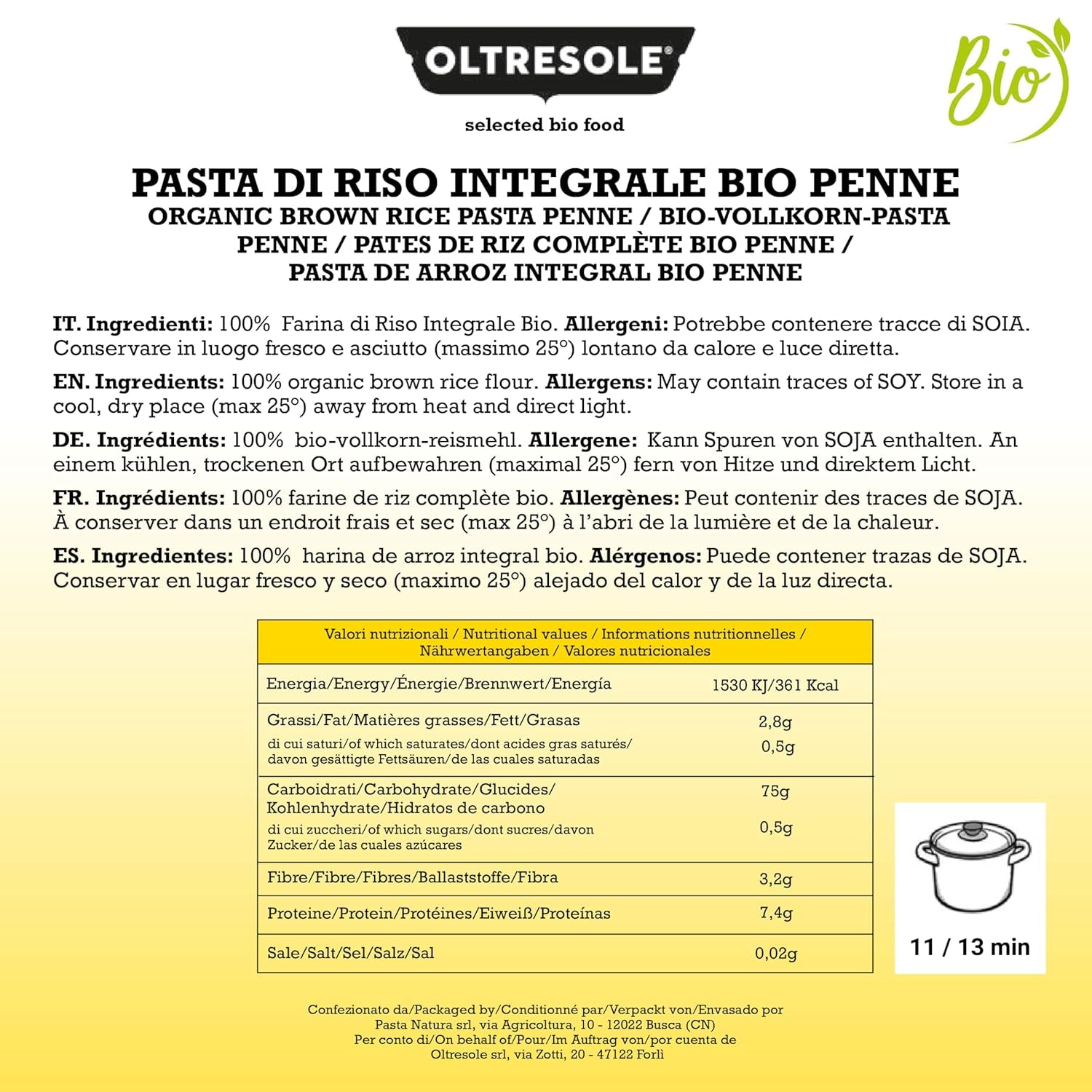 - Paste di Riso Integrale Biologica Italiana Gluten Free, Penne Format - bezlepkové těstoviny, 100% bio celozrnná rýžová mouka, bohatá na vlákninu, veganská, balení 3 balení po 350 g