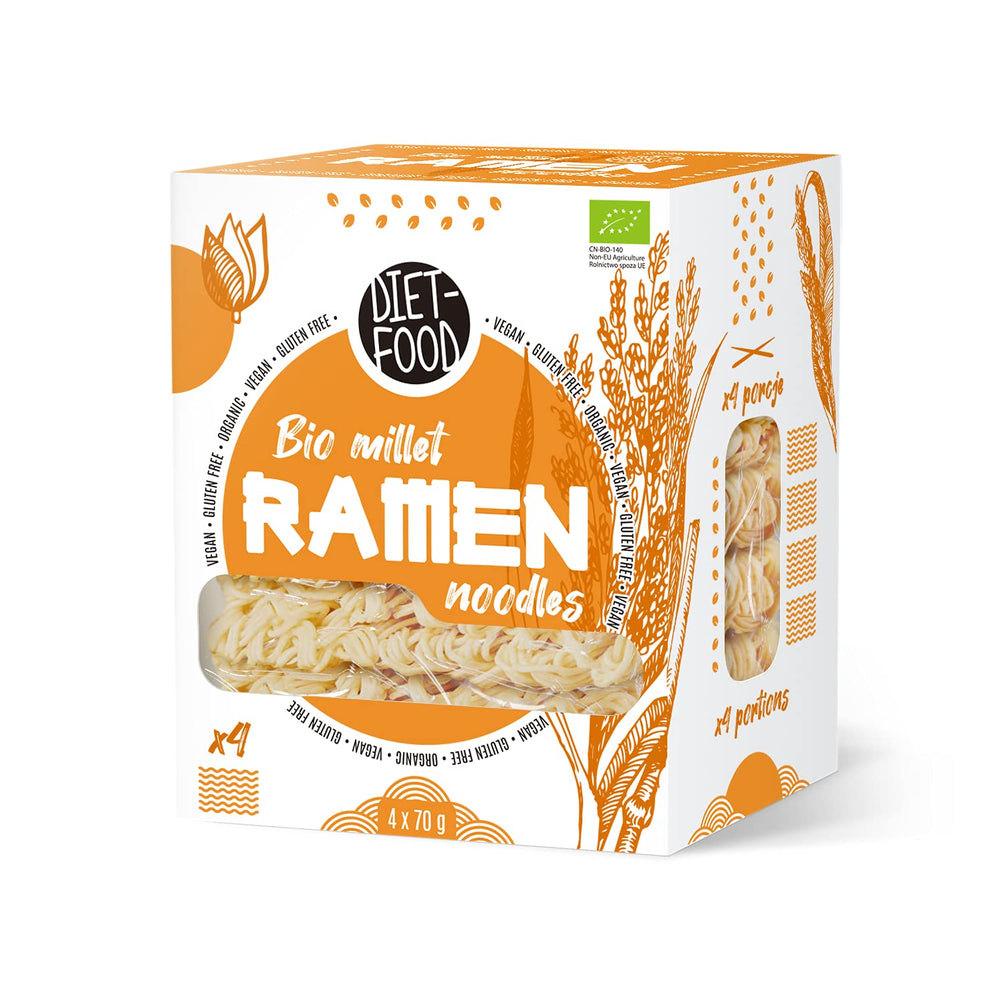 DIETNÍ POTRAVINY Bio pohankové nudle Ramen, vegetariánské a veganské jídlo, bez tuku, bez sóji, bez lepku, dietní nudle rozpustné ve vodě, nízkokalorické, 280 g