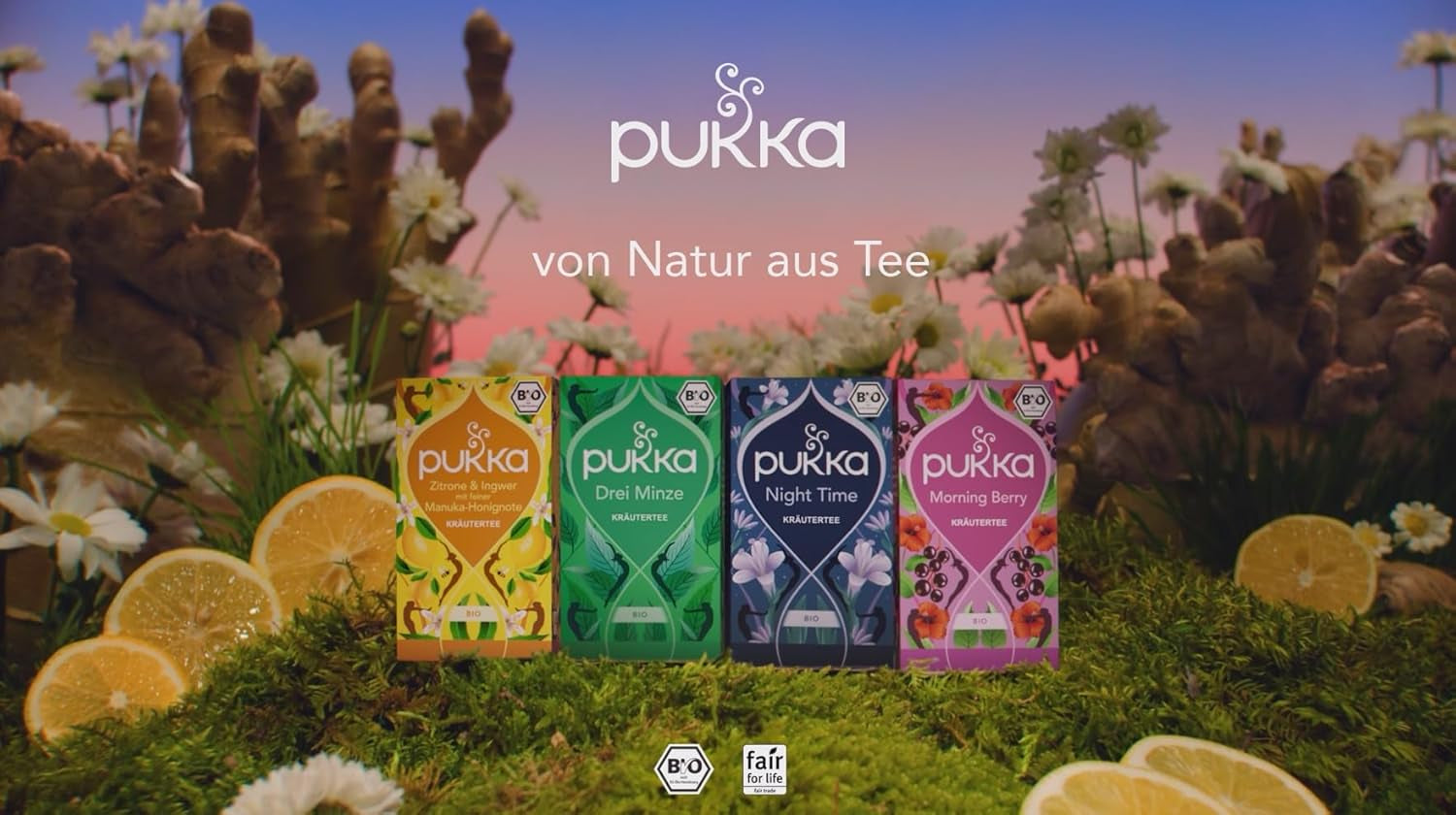Pukka | Ceai de fructe bio „Night Time Berry” | Mușețel, coacăze negre și mure | Ceai pentru o seară relaxantă | Fără cofeină | Pachet de 1 | 20 pliculețe de ceai