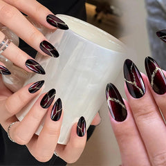 24 de bucăți de unghii artificiale roșii și negre, unghii artificiale pentru lipit, unghii false cu lipici de unghii, vârfuri de unghii în formă de migdală, unghii artificiale cu acoperire completă, set de unghii prin presare, unghii false roșii și negre