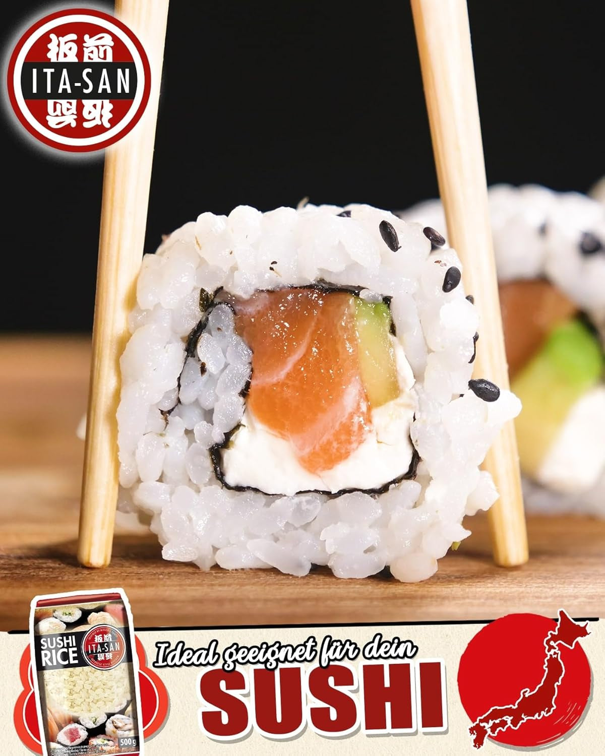 ITA-SAN Sushi rýže, kulatá zrna, špičková kvalita, 100% čistá odrůda, rychlá a snadná příprava, veganská, halal, bez lepku (1 x 500 g)