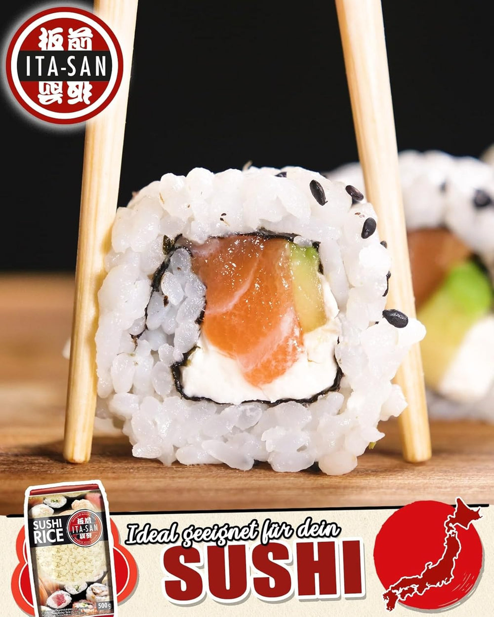 ITA-SAN Sushi rýže, kulatá zrna, špičková kvalita, 100% čistá odrůda, rychlá a snadná příprava, veganská, halal, bez lepku (1 x 500 g)