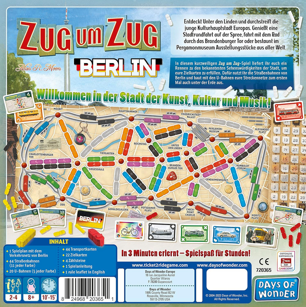 Days of Wonder, Ticket to Ride: Berlin, rodinná hra, desková hra, 2–4 hráči, věk 8+, 10–15 minut, německy