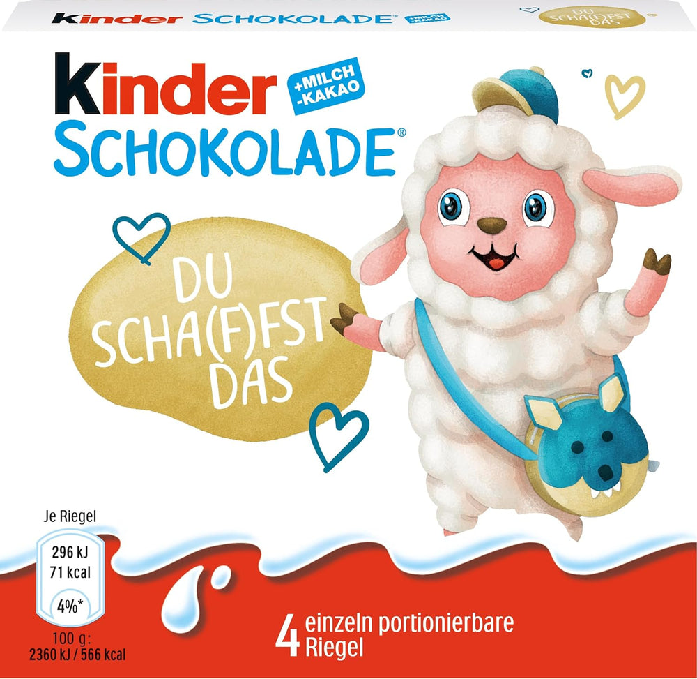 Kinder čokoláda (20 x 50 g) – valentýnský dárek pro něj a pro ni, karnevalové a masopustní sladkosti – plněné mléčné čokoládové tyčinky – 20 balení po 4 samostatných tyčinkách
