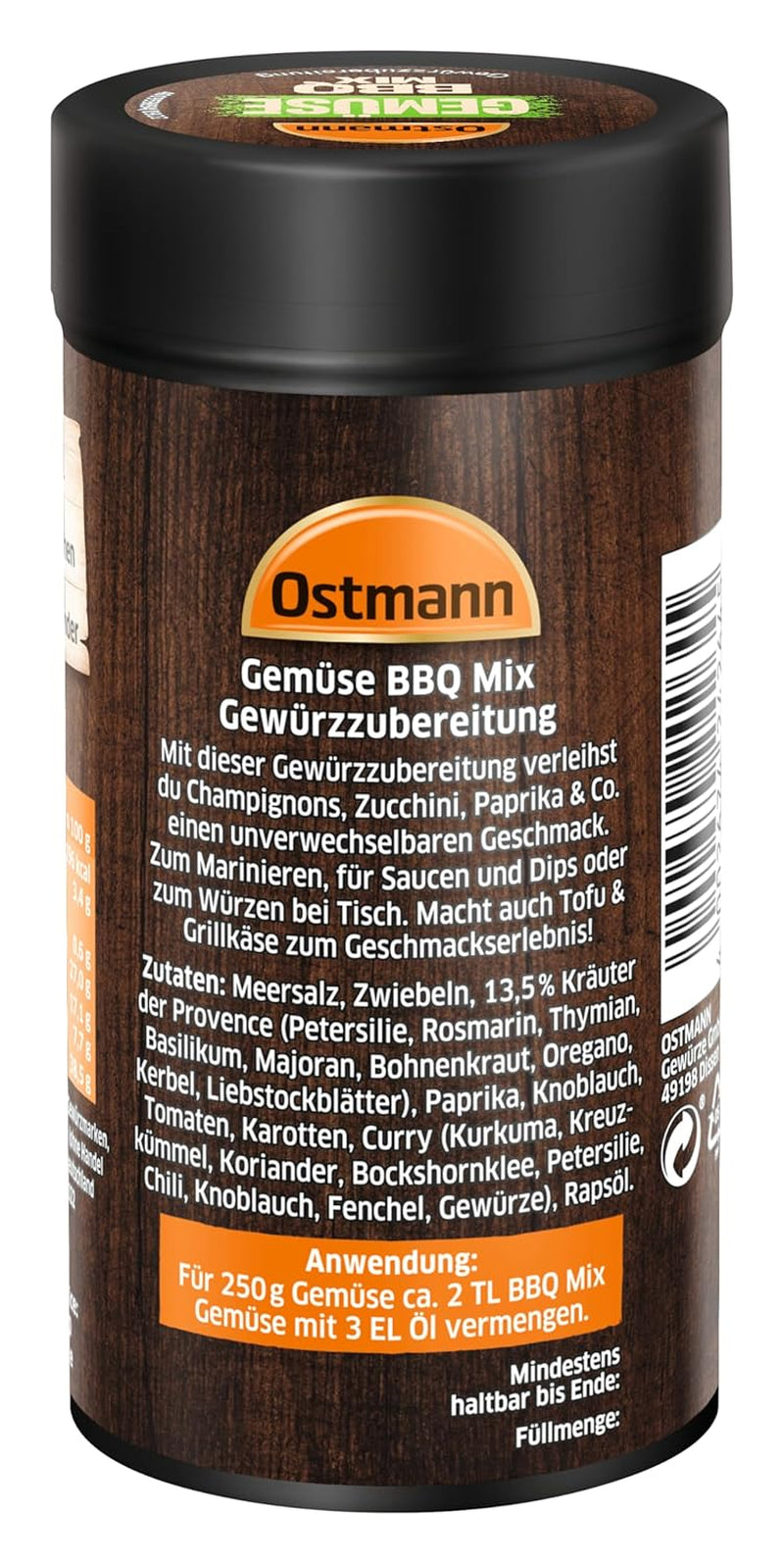 Ostmann Gewürze - Gemüse BBQ Mix | Gewürzzubereitung für Gemüse | Mediterrane Kräuternote für Grillgemüse, Tofu und Co. | 120 g v sítku