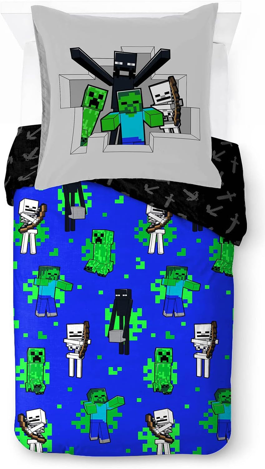 Dětské povlečení, postavičky Disney, 100% bavlna Povlečení dětské Naty Shop Blue - Minecraft 135X200/80X80 (2 kusy)
