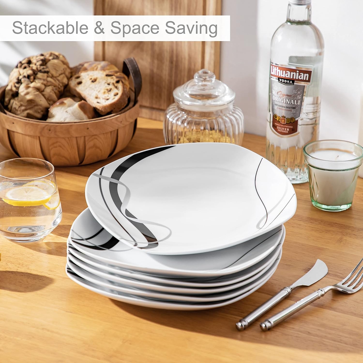 Set de farfurii din porțelan VEWEET FIONA pentru 6 persoane, Ø 24,7 cm, include farfurii pentru desert, farfurii pentru paste, farfurii pentru tort și farfurii pentru micul dejun, potrivit pentru cuptorul cu microunde și mașina de spălat vase