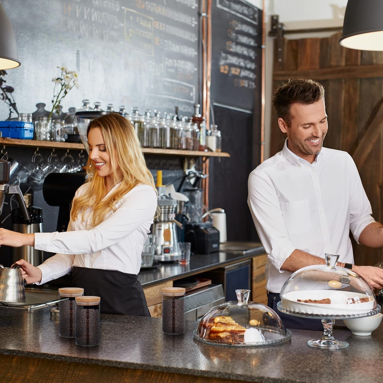 Borcane de depozitare Relaxdays cu capace din bambus, set de 3, borcane rotunde din sticlă, 1000 ml, etanșe, transparente/naturale, 18 x 10 cm Cutii depozitare alimente Naty Shop