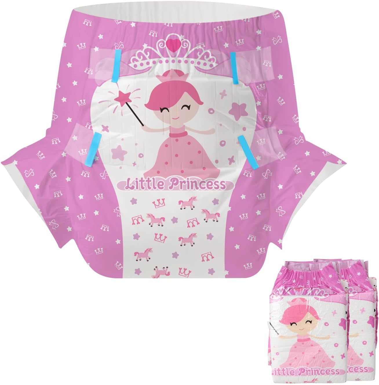 CutiePlusU Plenky pro dospělé 2 balení Jednorázové inkontinenční kalhotky s klopami pro ženy a muže Maximální savost přes noc - Malý princ (střední 71-96 cm)