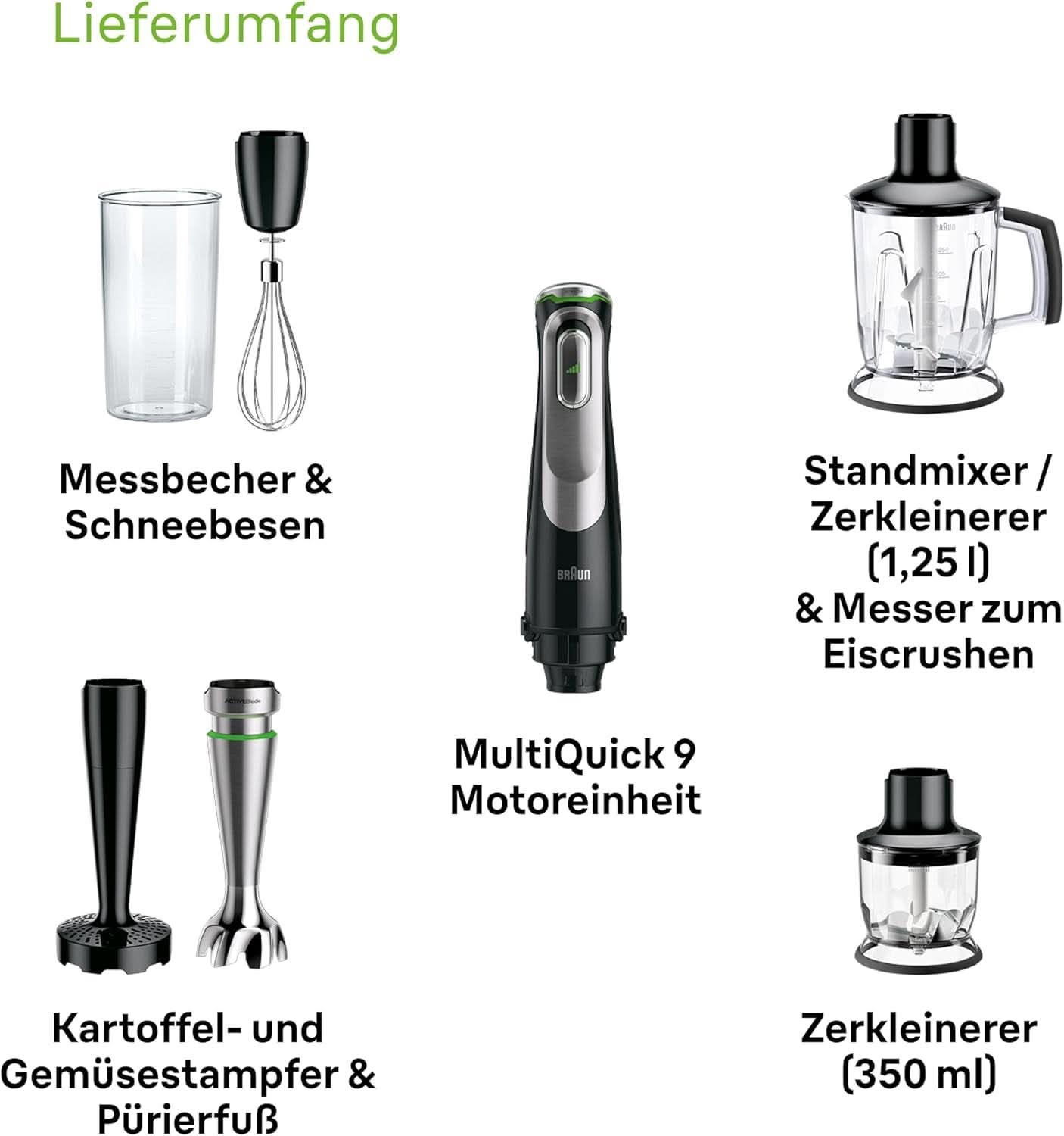 Braun Multiquick 9 MQ 9147X – 5-v-1 Stabmixer Mit Standmixer-Aufsatz, Zerkleinerer, Kartoffel- & Gemüsestampfer & Schneebesen, Stufenlose Geschwindigkeitsenstellung, 1200 W, Schwarz/Edelstahl Kitchen Naty Shop