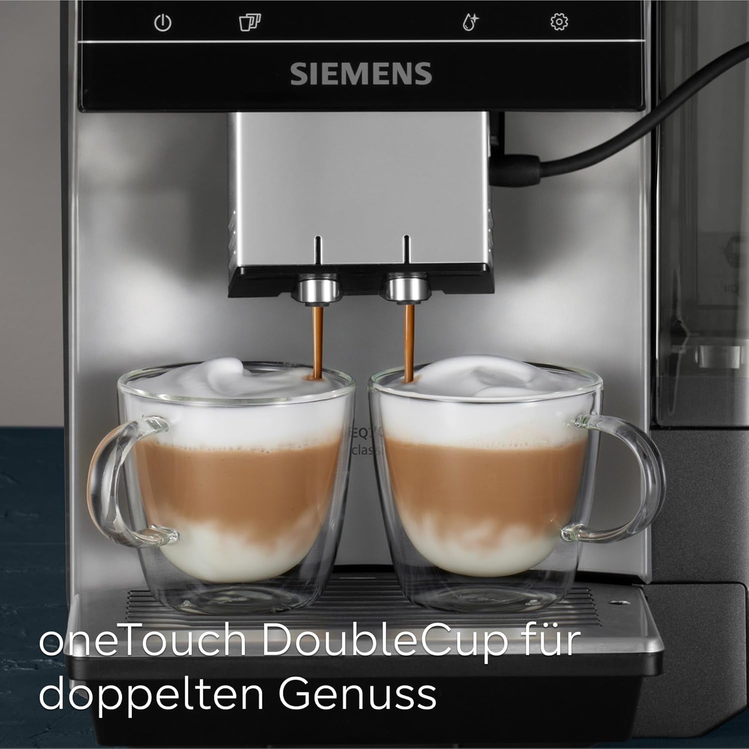 Espressor automat Siemens EQ700 classic TP715D01, control prin aplicație, preparare la rece, afișaj tactil intuitiv, până la 10 creații individuale de cafea ca favorite, curățare automată cu abur, 1500 W, gri-argintiu