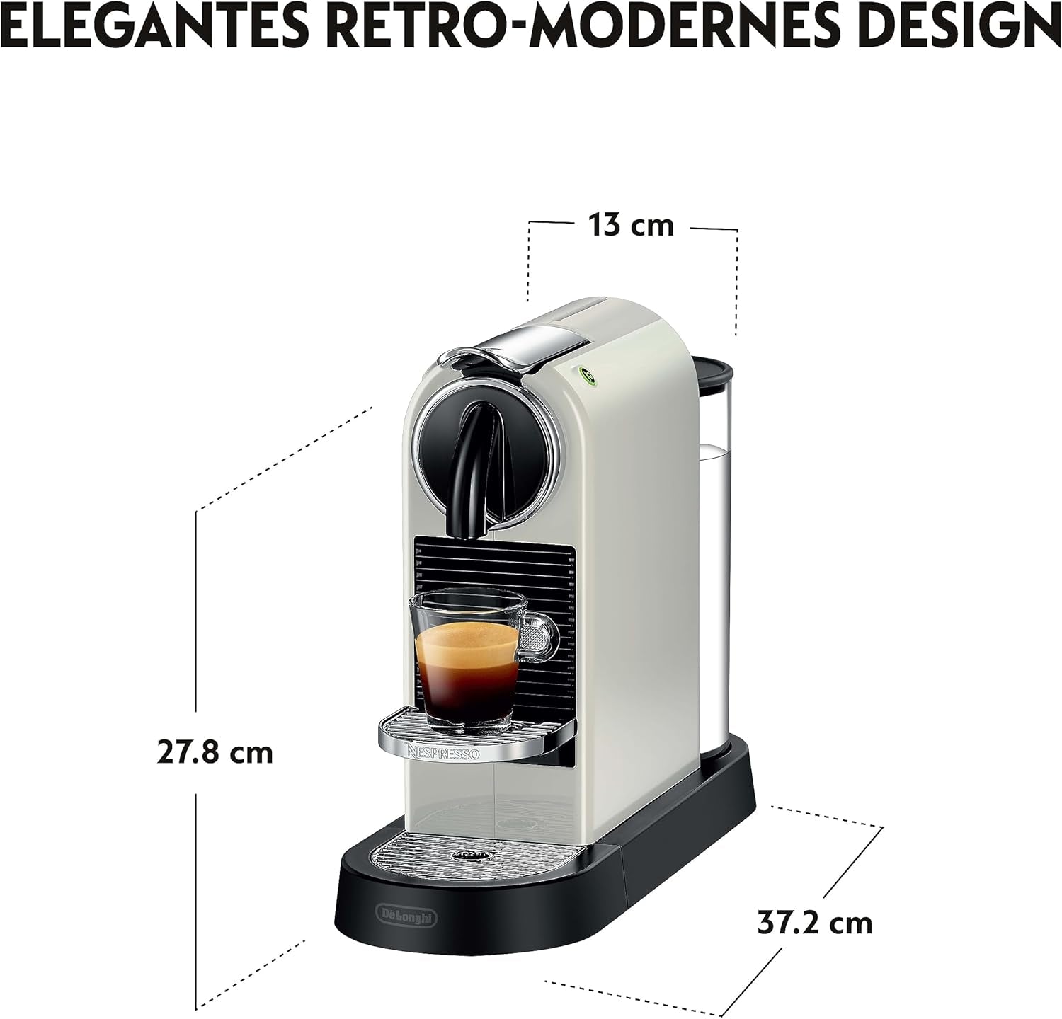 Espressor cu capsule Nespresso EN167.W Citiz, pompă de înaltă presiune și control ideal al temperaturii, fără Aeroccino (spumator de lapte), funcție de economisire a energiei, 1260 W, alb-crem, 37,4 x 11,9 x 25,5 cm