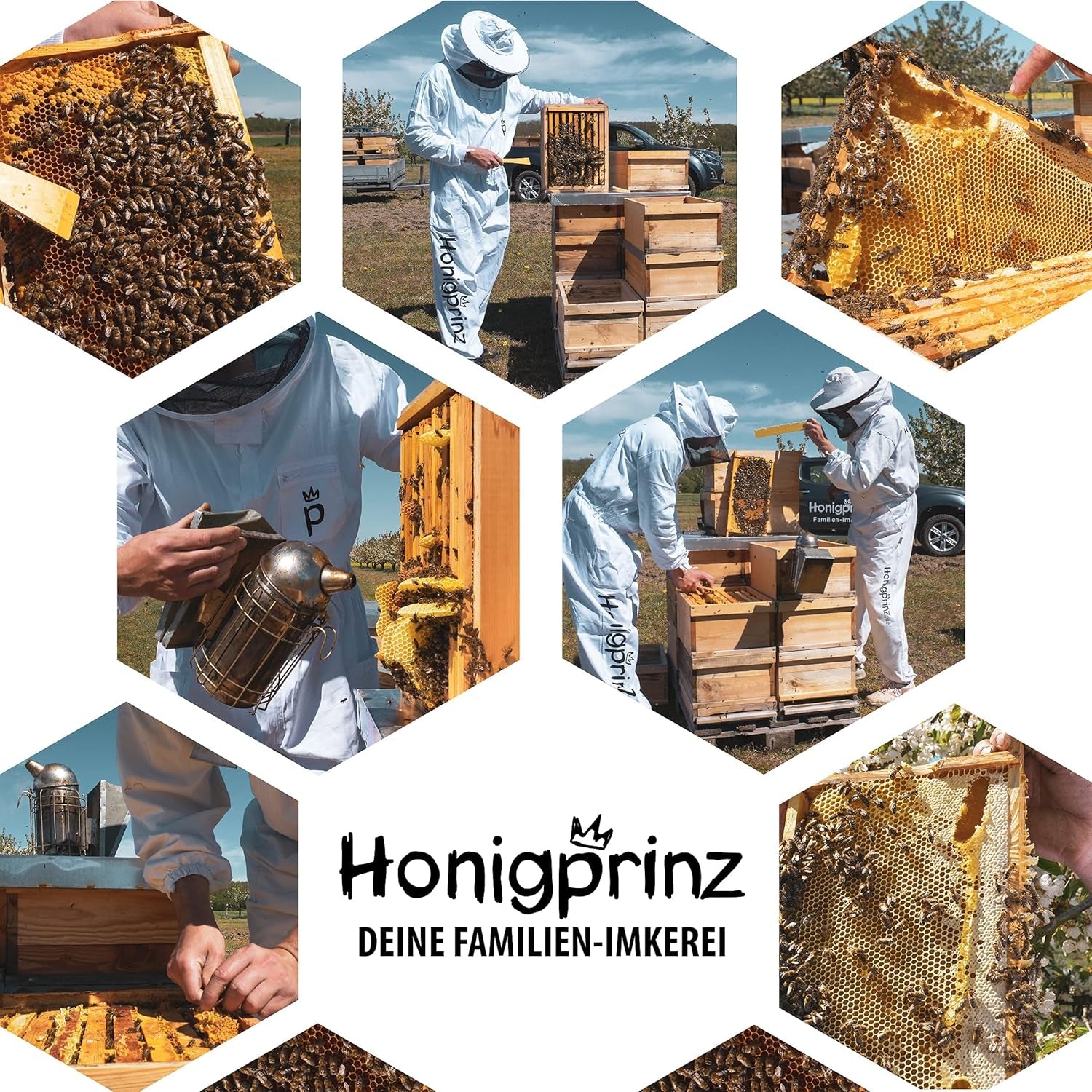 Honig Geschenkset "LIEBE Grüße" Mit Honiglöffel Aus Buchenholz Und Grußkarte - 1X250G Sanddorn Cremig Und 1X250G Frühtracht Cremig - 100% Deutscher Honig Honigprinz Familien-Imkerei