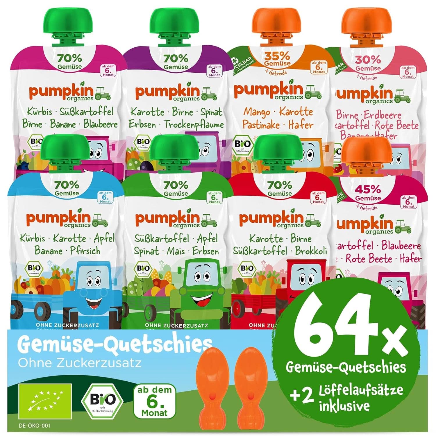 Pumpkin Organics 24Pack, bio zeleninové pyré, bez přidaného cukru, pro miminka od 6 měsíců, 24 x 100 gramů Mother and Child Naty Shop 64 x 100 gramů