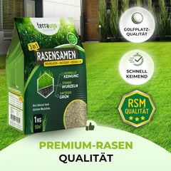 Terrauno - Rasensamen Schnellkeimend I Nachsaat Rasen I Extrem Hohe Keimrate I 1 Kg Für 50 M² I Rasensamen Trockenresistent Zur Schnellen Lückenschließung I Rasennachsaat RSM Qualität