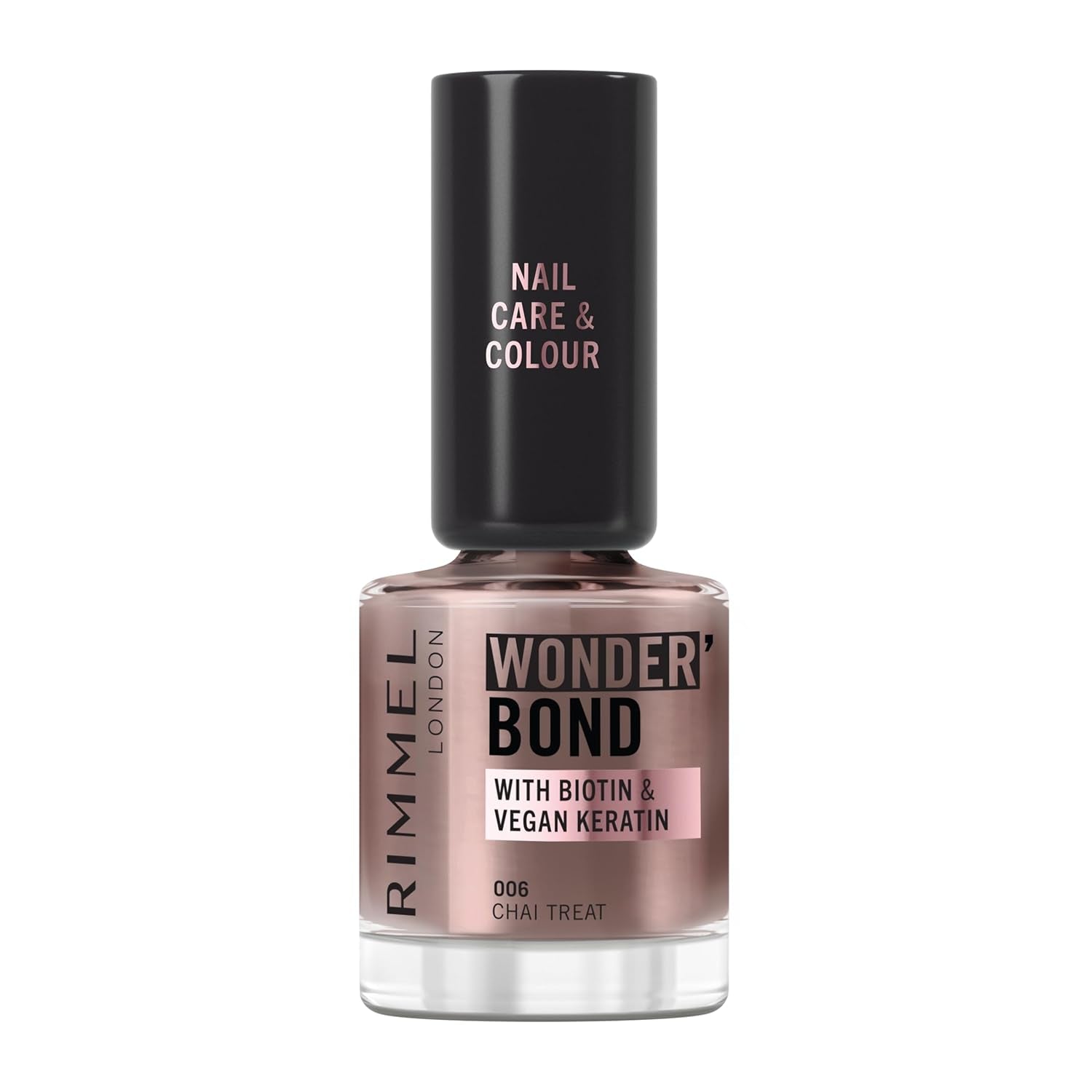 Rimmel Wonder'bond Care+Color lak na nehty, 006 Chai Treat, regeneruje nehty, s biotinem a veganským keratinem, modulární, 12 ml