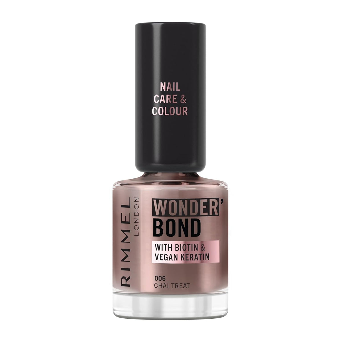 Rimmel Wonder'bond Care+Color lak na nehty, 006 Chai Treat, regeneruje nehty, s biotinem a veganským keratinem, modulární, 12 ml