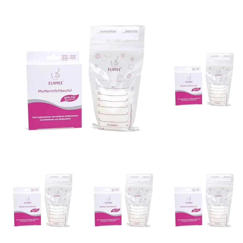 ELANEE sáčky na mateřské mléko, s neutrální příchutí a předem sterilizované Příslušenství Jídlo a kojení Bebe Naty Shop 20 kusů (balení 5 ks) Bez stojanu