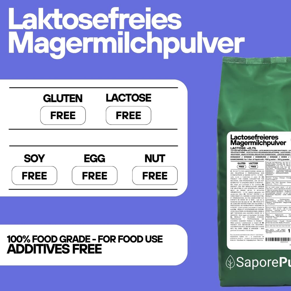 Laktosefreies Magermilchpulver 1 kg | Hohe Löslichkeit | Ideální pro pečivo, chléb a potraviny Profesionální a průmyslové použití Bezlaktózový Bezlepkový