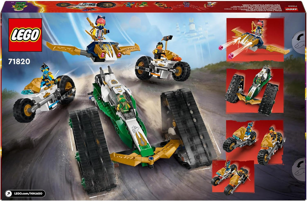 Sada LEGO NINJAGO Ninja Team Combi Caterpillar 4 v 1 s kluzákem, závodním autem a 2 motocykly a 6 minifigurkami Dárek pro chlapce a dívky Hračka Ninja 71820 Stavebnice Besuche den LEGO-Store