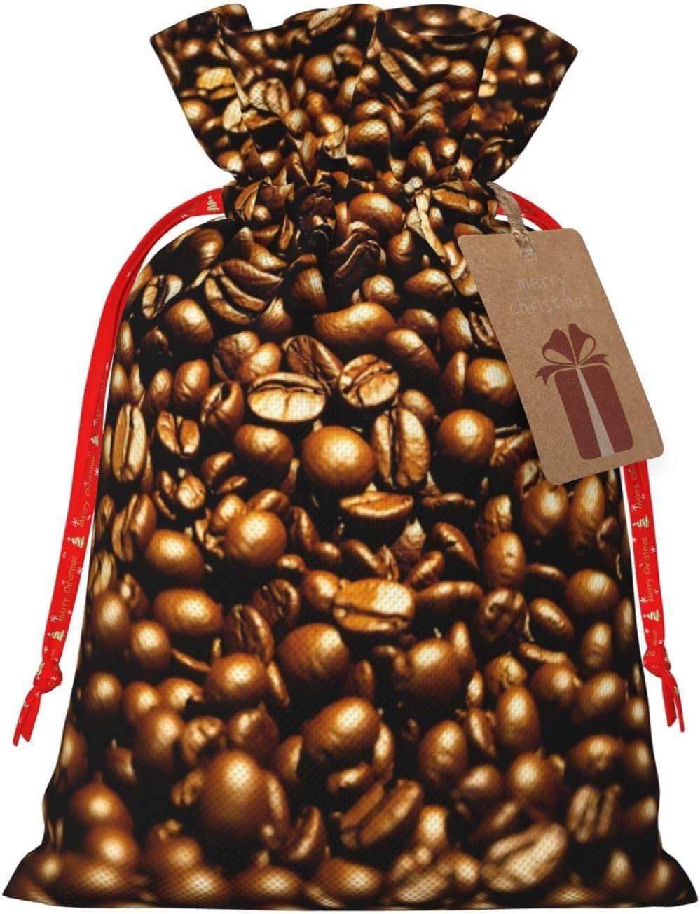 Lustige geröstete Kaffeebohnen, Weihnachtsbeutel mit Kordelzug, robust, 11,9 x 17,5 cm, geeignet für Partygeschenke und Geschenkverpackung, 1 Stück
