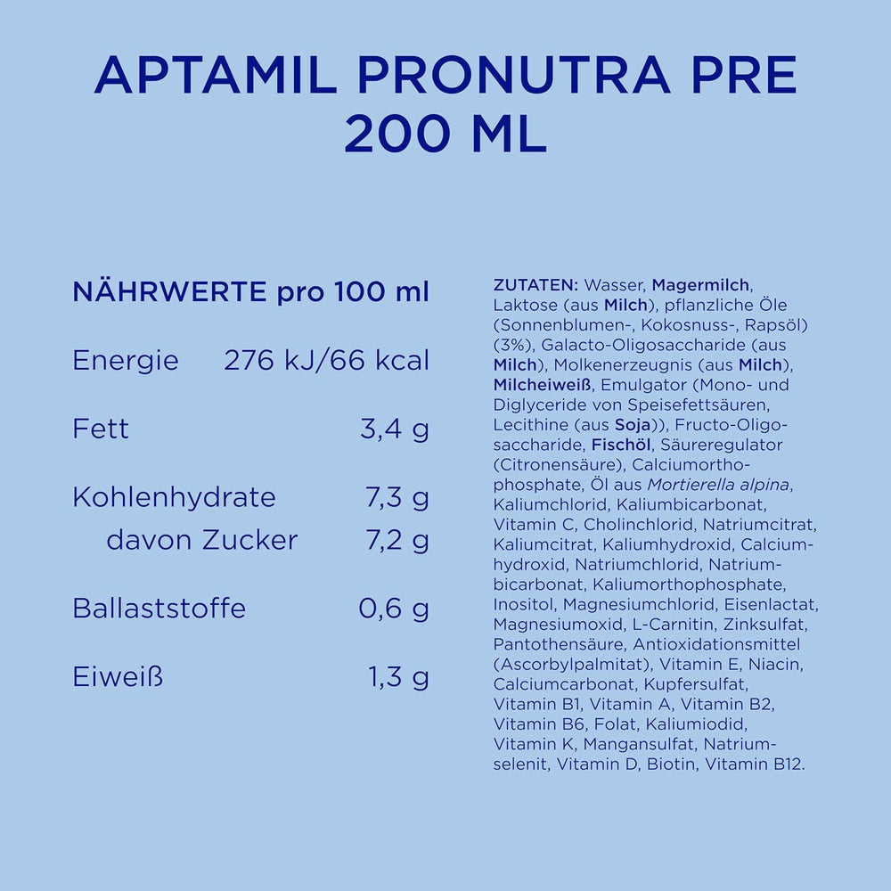 Aptamil Pronutra Pre - Kojenecká výživa od narození - S rostlinnými oleji, bez palmového oleje - 6 x 4 x 200 ml (4800 ml)
