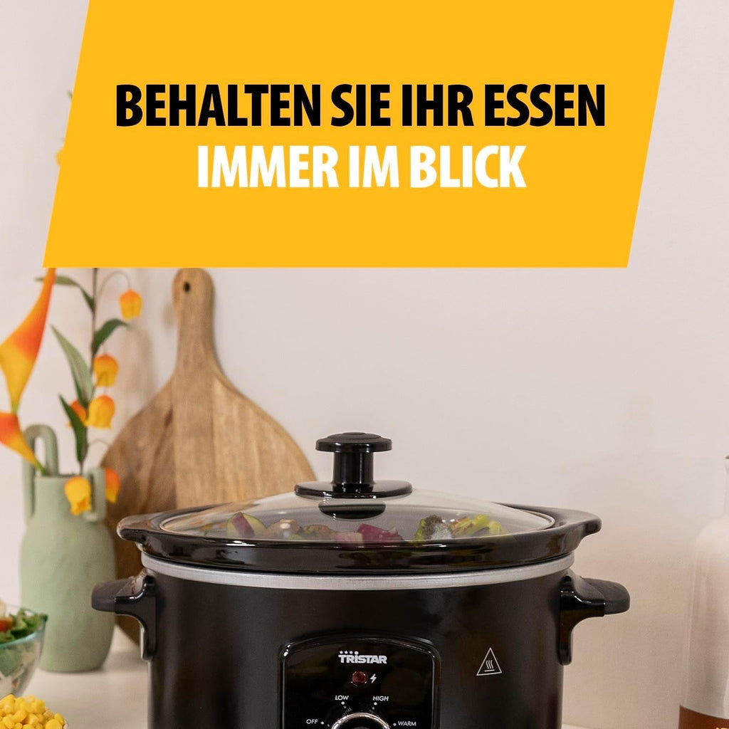 Tristar VS-3915 slow cooker, vas ceramic din oțel inoxidabil cu 2 setări de căldură și funcție de menținere la cald, 3,5 L Slow Cooker Naty Shop