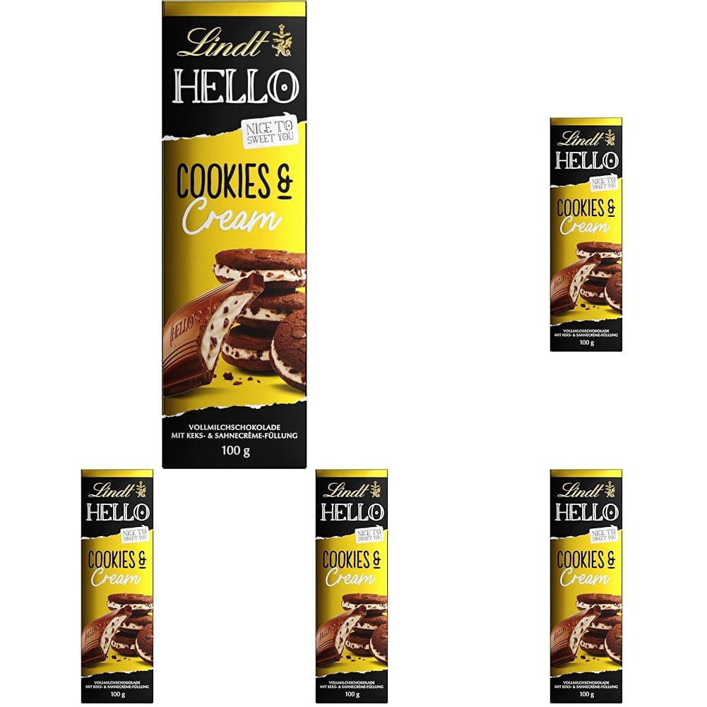 Lindt Hello Cookies & Smetanová čokoláda | Tyčinka 100g | Mléčná čokoláda se sušenkami a krémovou náplní | Čokoládová tyčinka | Čokoládový dárek