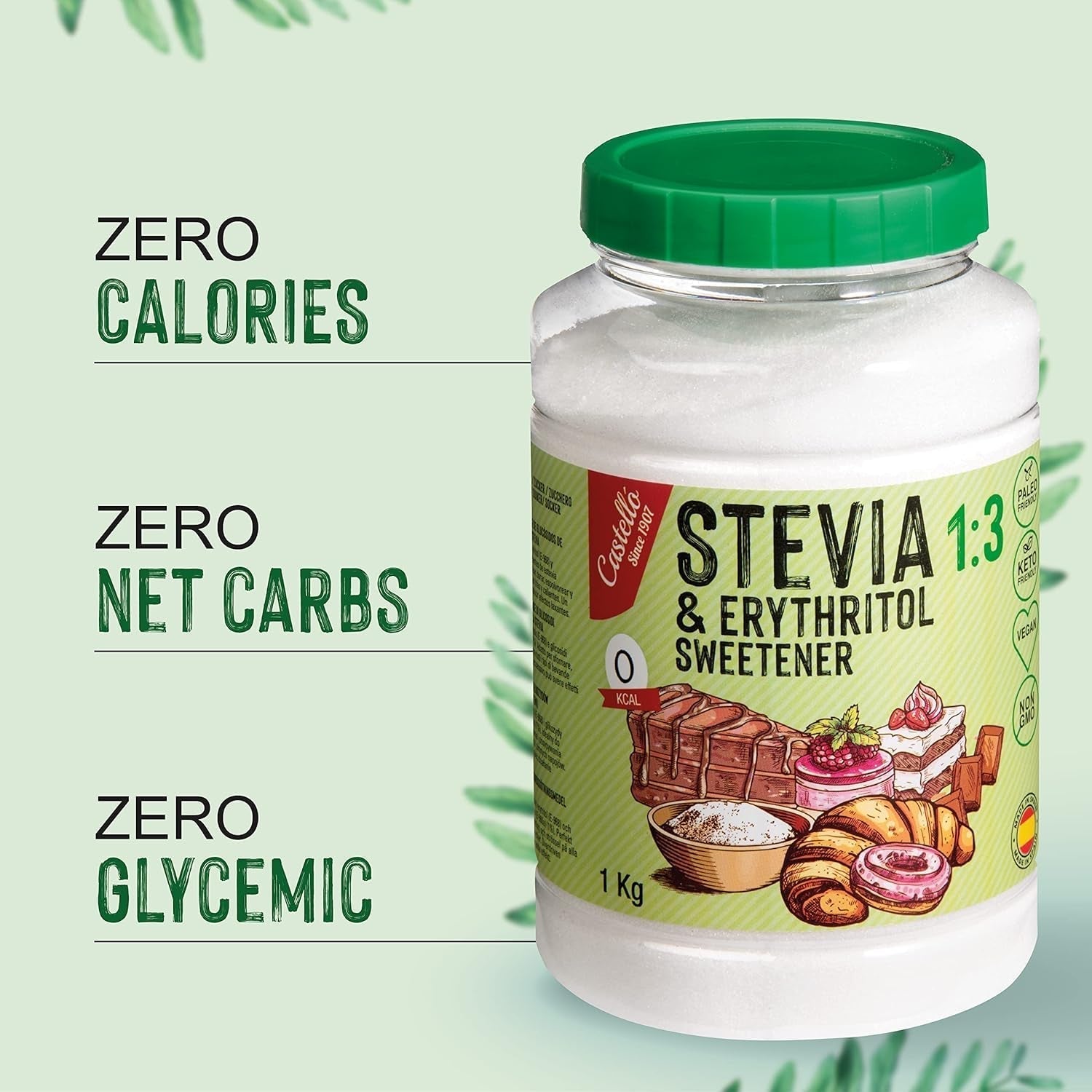 Stévie + Erythritol 1:3 Süßstoff | 1G = 3G Zucker | 100% Natürlicher Zuckerersatz - 0 kalorií - 0 Glykämischer Index - Keto Und Paleo - 0 Netto-Kohlenhydrát - Kein GVO - Castello od roku 1907-1 Kg Sladidla Naty Shop