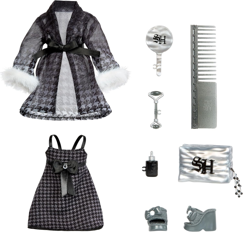 Rainbow High Shadow High Girl's Night – Shanelle Onyx – Păpușă la modă de 28 cm în nuanțe de gri, păr negru și ținută cu accesorii și pieptene – Pentru colecționari și copii cu vârsta de 6 ani și peste